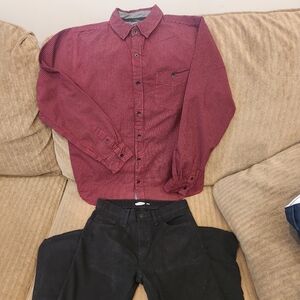 Boys outfit pants sz 12 Old Navy black skinny denim shirt red/black Kenneth Cole